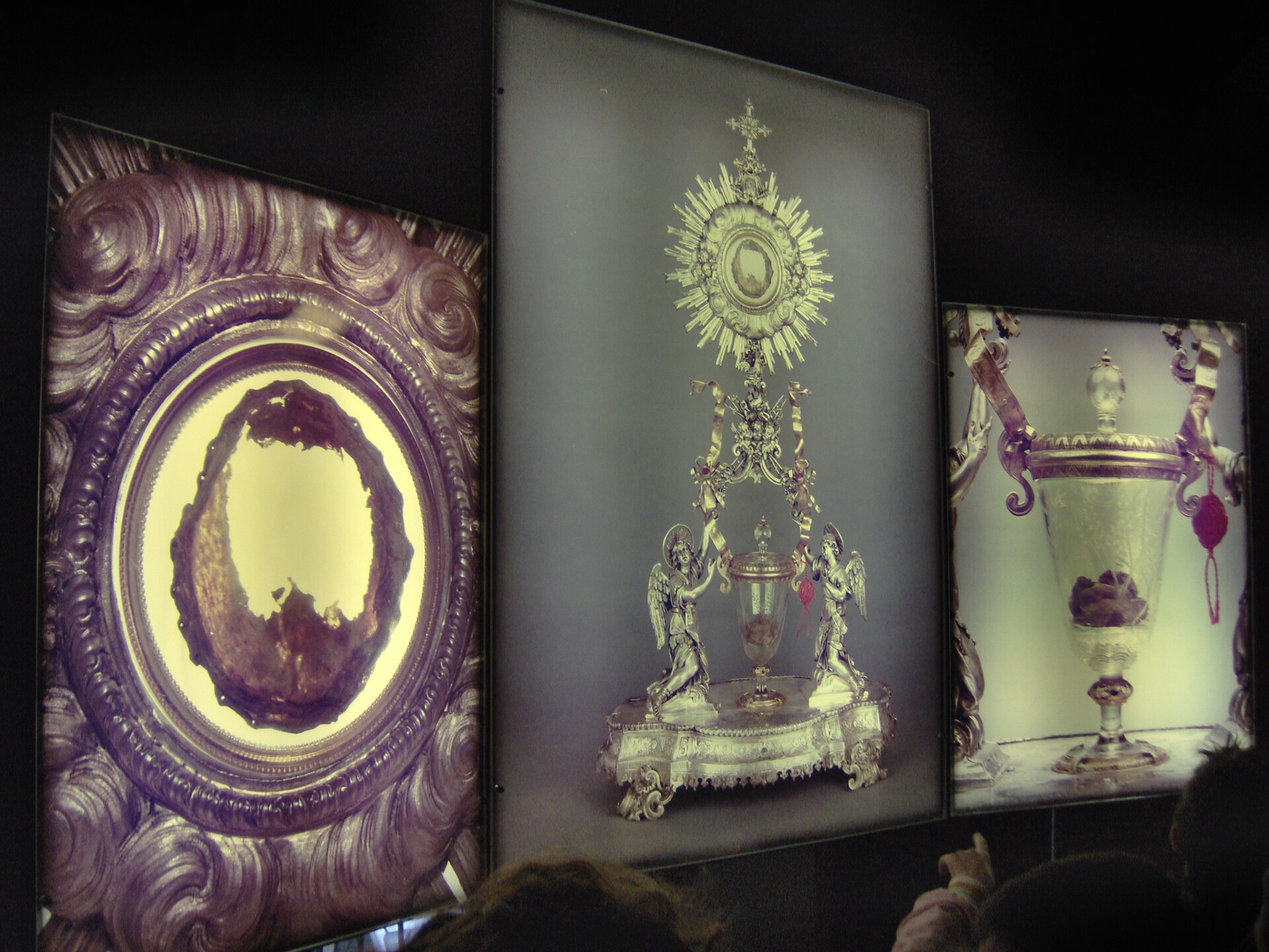 The flesh relic of the Lanciano Eucharistic Miracle, backlit in its silver monstrance at the Church of San Francesco, Lanciano, Italy.