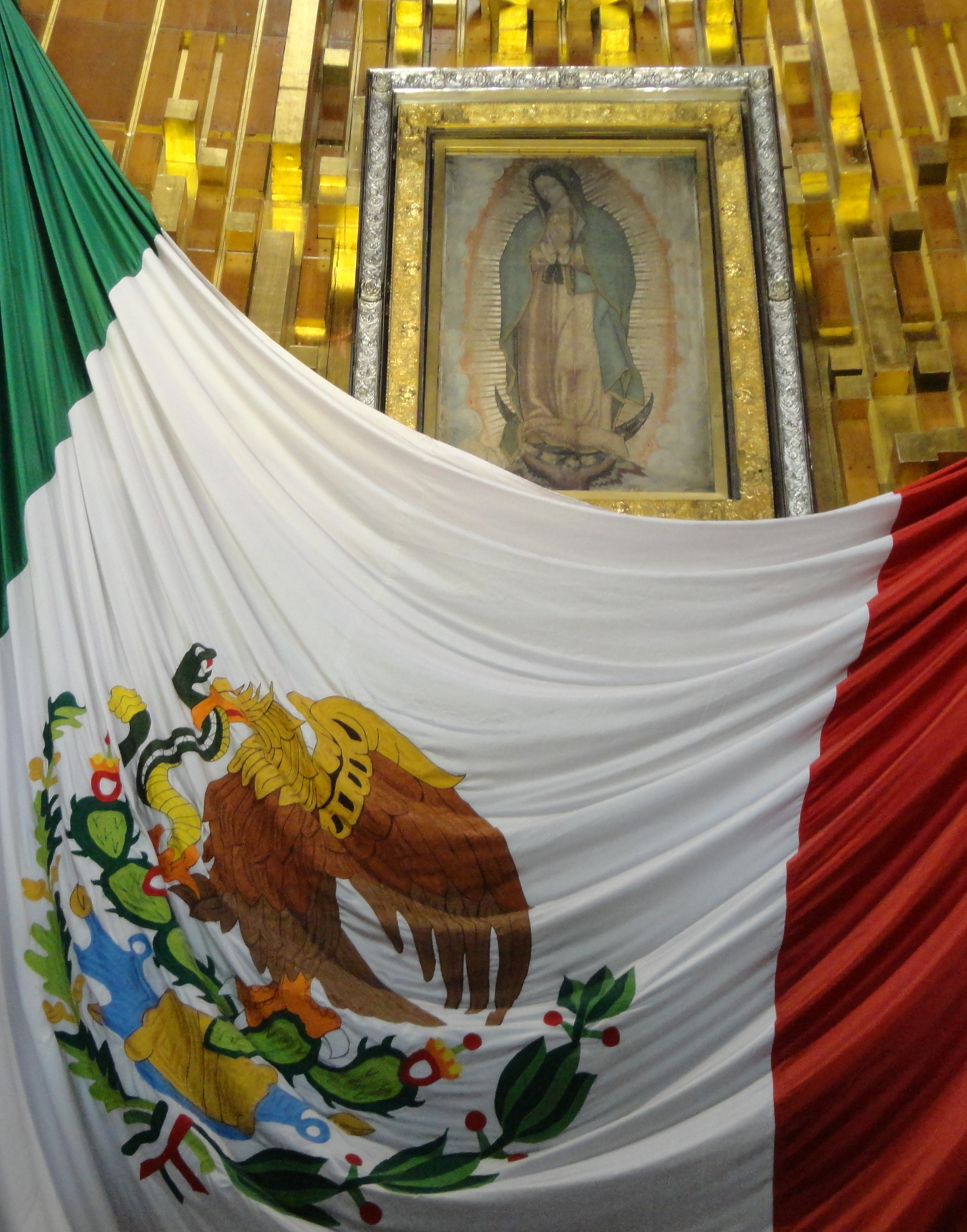 The tilma of Juan Diego displayed at the Basilica of Our Lady of Guadalupe in Mexico City.